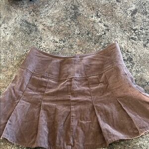 Divided Brown Mini Skater Skirt with Pleated Design